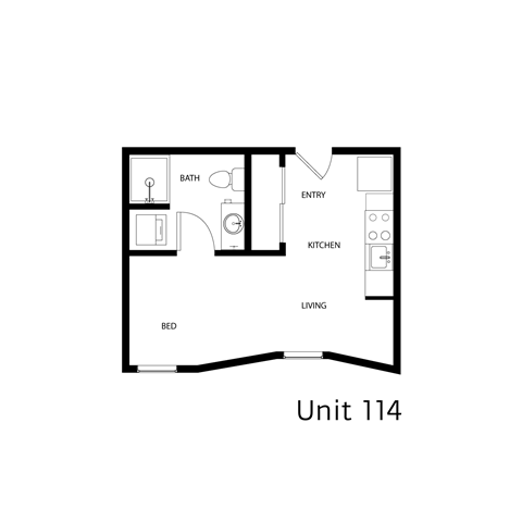 Floor plan for studio, 1 bath, 352 sqft